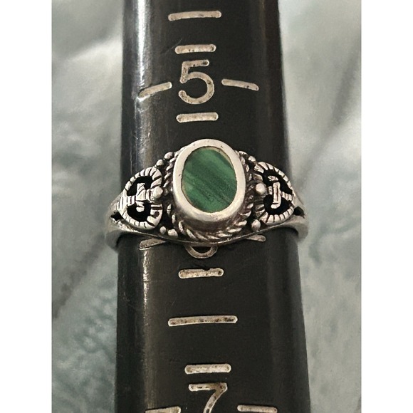 Heart Cross Ring Sterling Silver 925 Size 6 genuine Malachite gem #594 - Picture 4 of 4